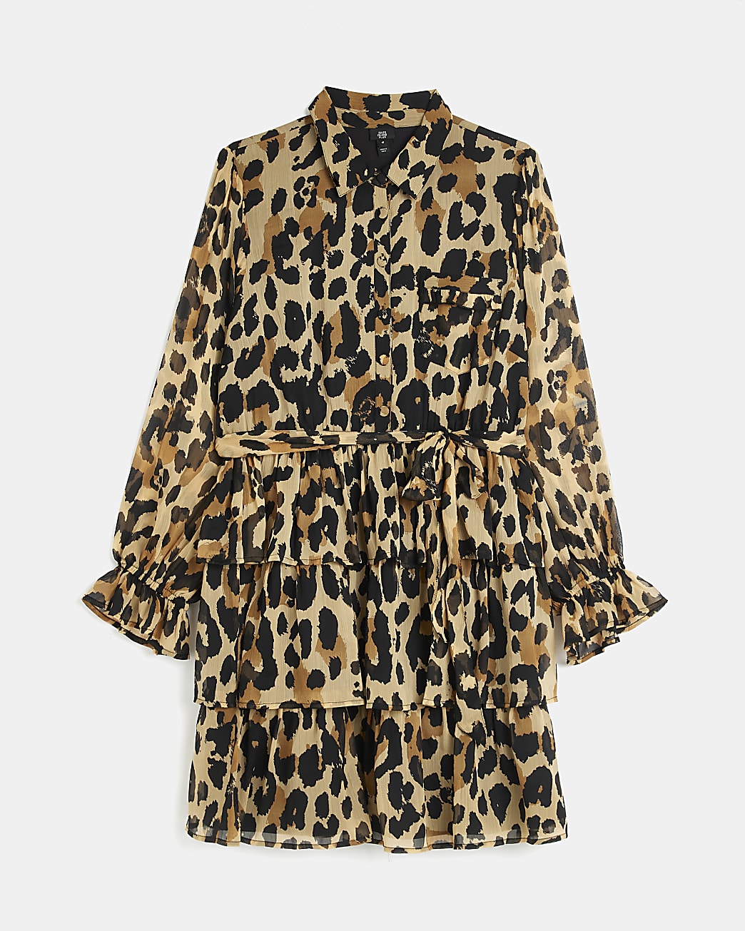Plus brown animal print mini shirt dress