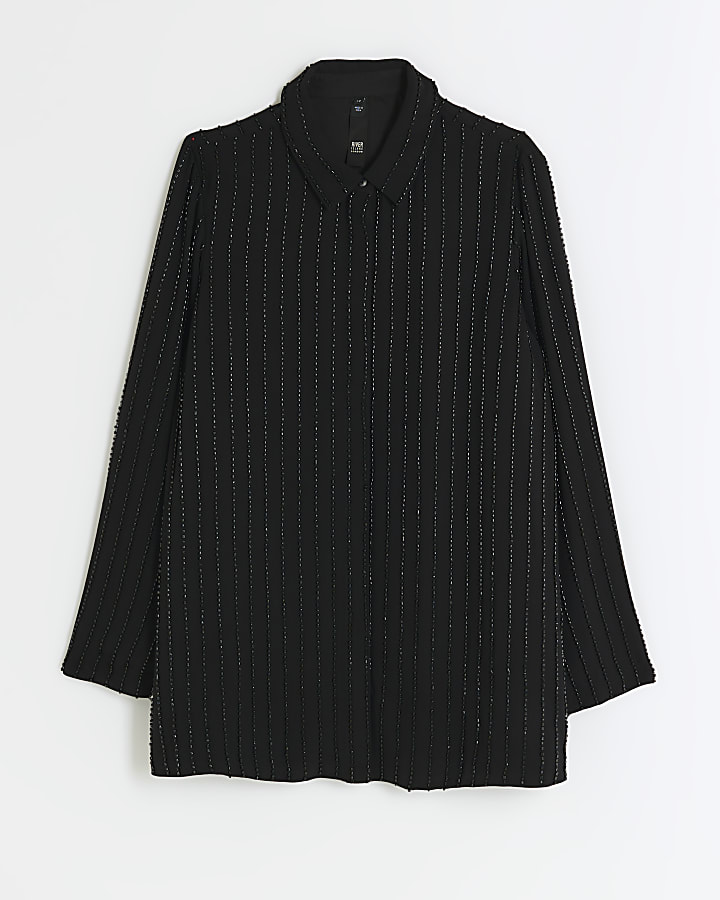 Black beaded long sleeve shirt