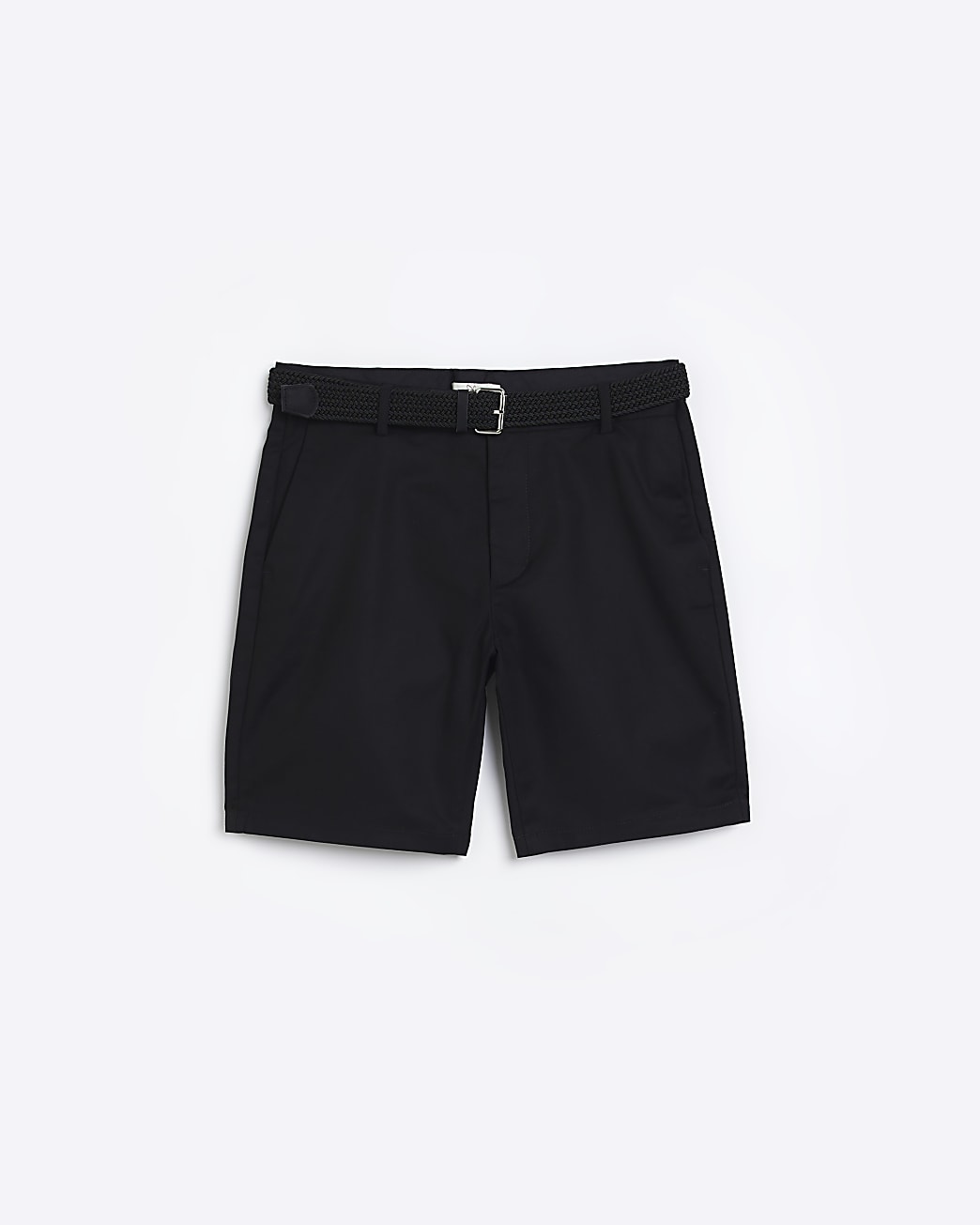Black regular fit belted chino shorts
