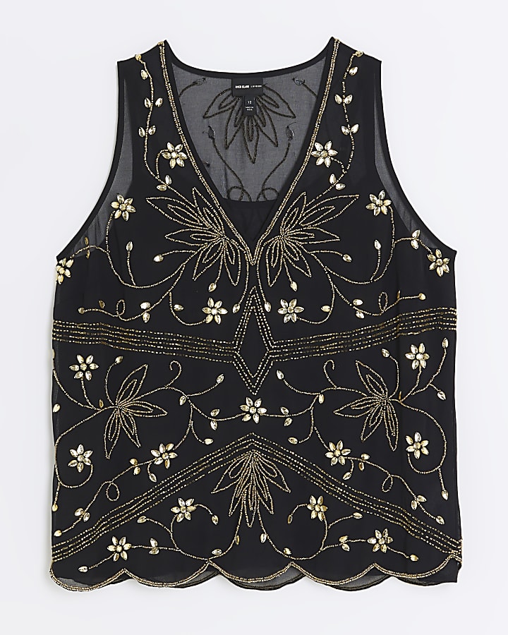 Black embellished tank top