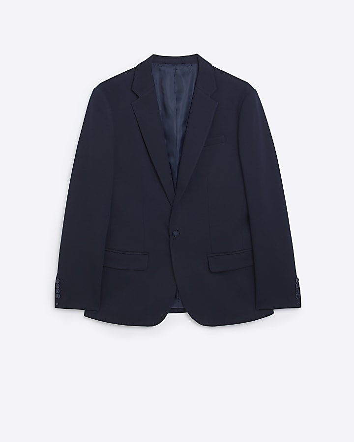 Navy slim fit textured blazer