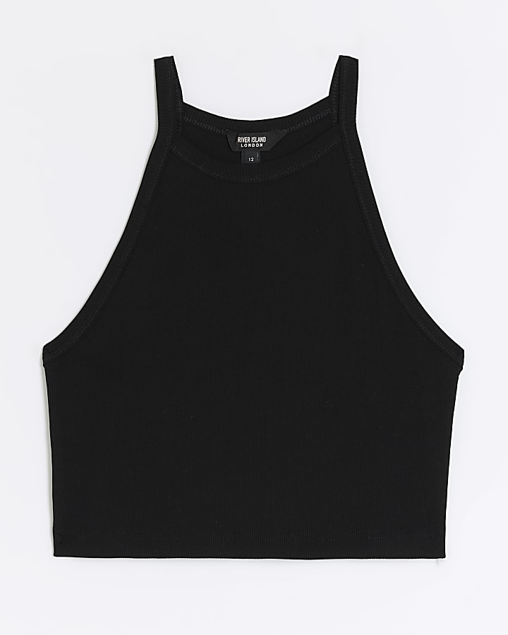 Black racer crop tank top