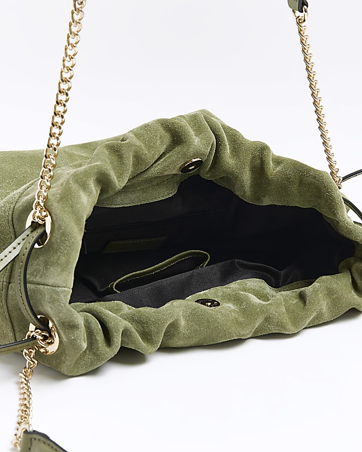 Green suede chain strap shoulder bag