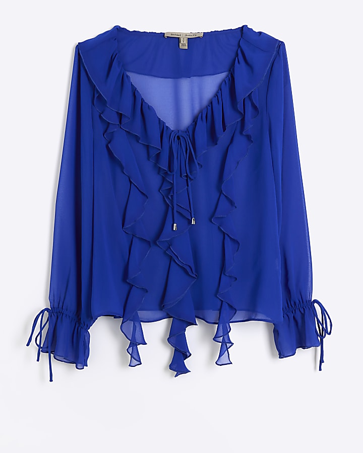 Blue frill long sleeve blouse