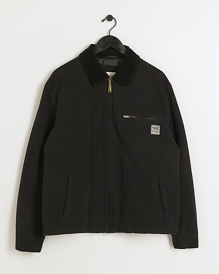 Washed black regular fit canvas jacket