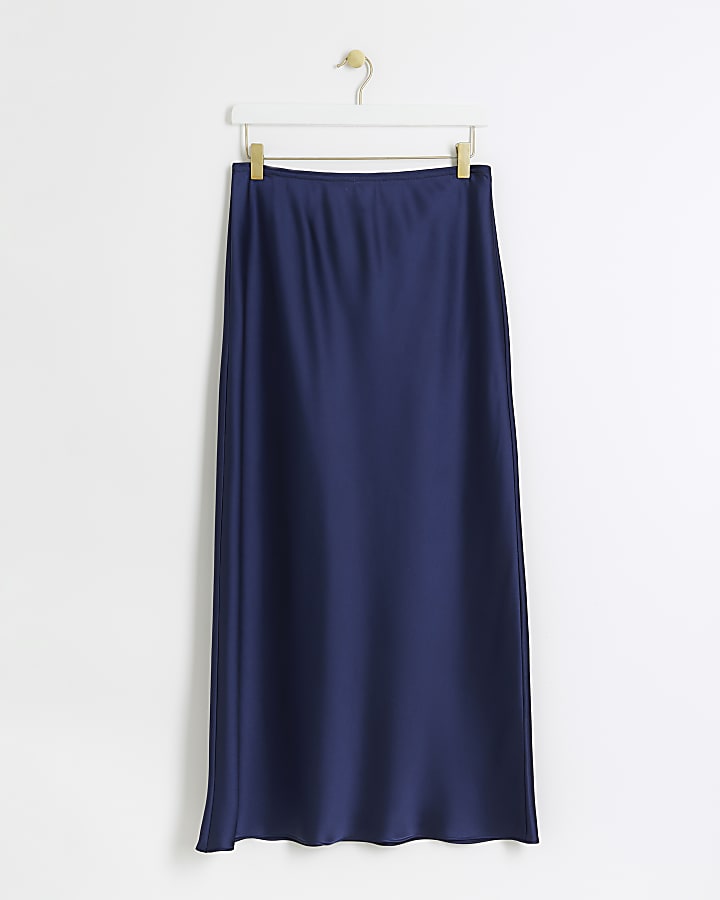 Navy satin maxi skirt