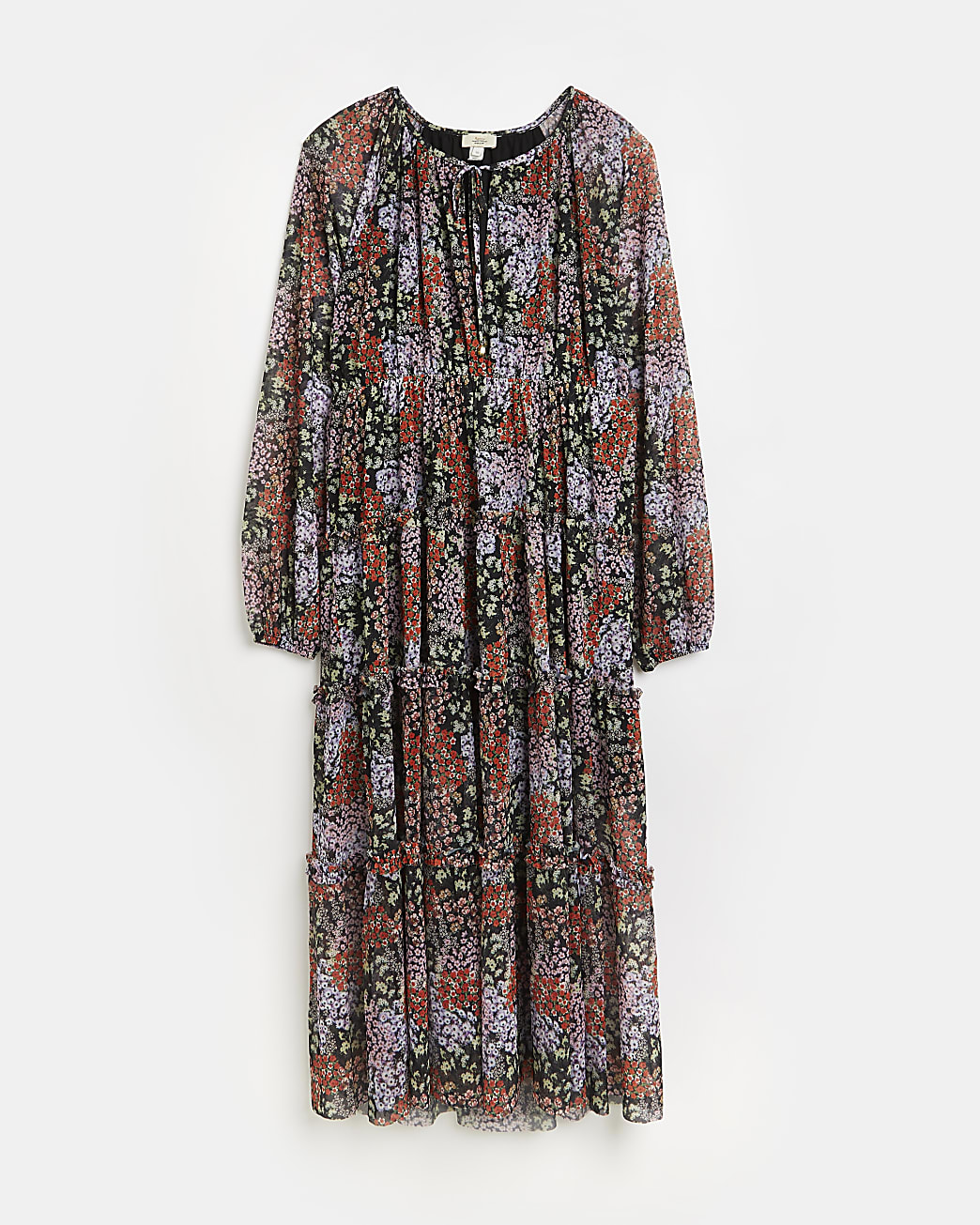 Black maternity floral long sleeve midi dress