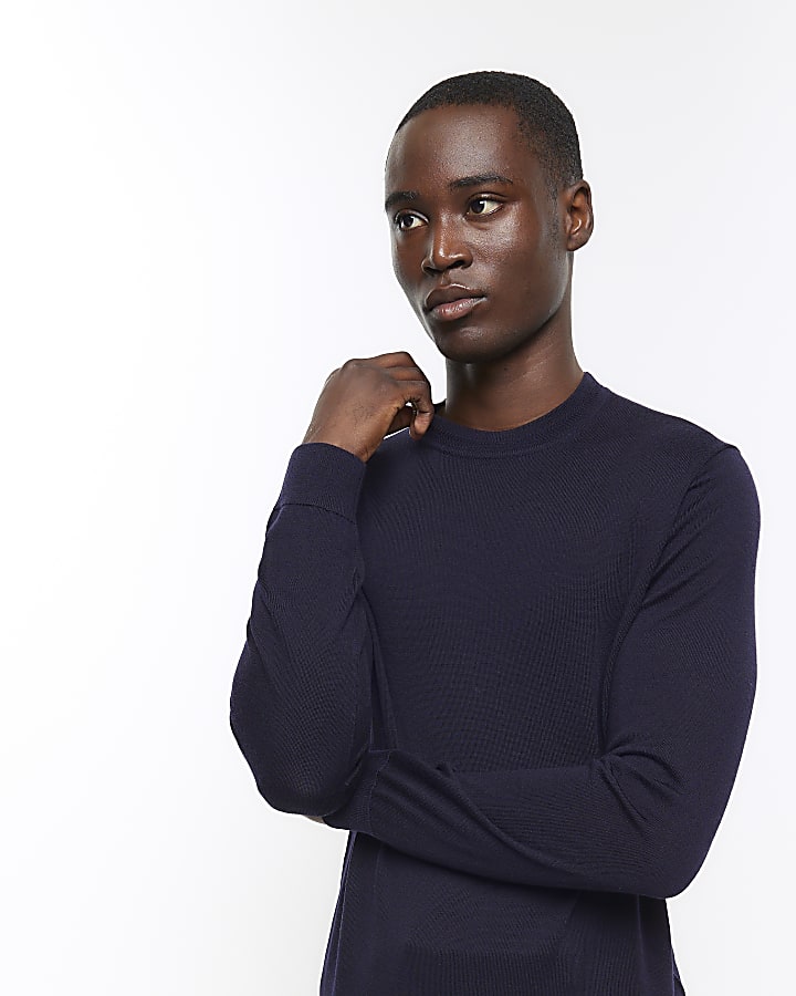 Navy slim fit RI studio merino jumper