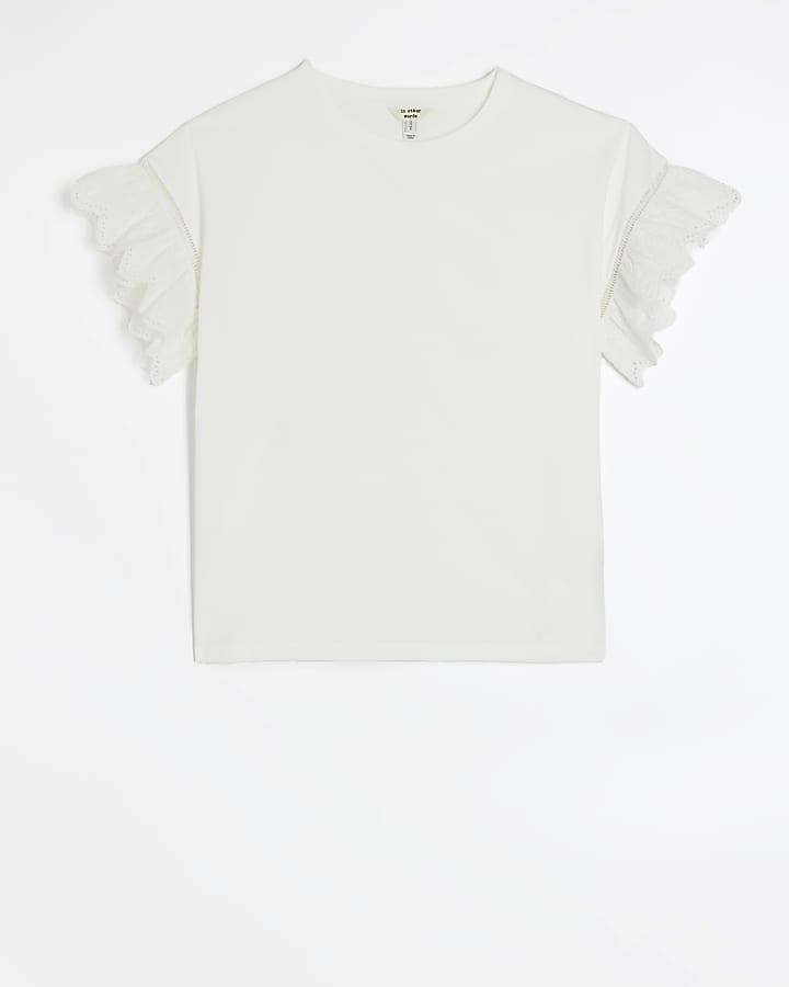 White broderie sleeve t-shirt