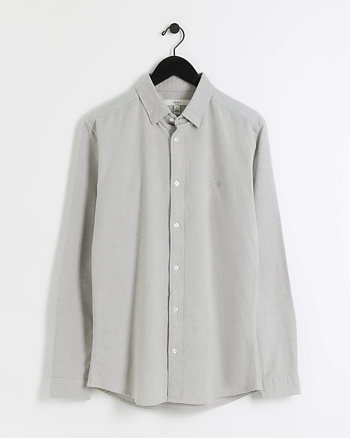 Grey muscle fit oxford smart shirt