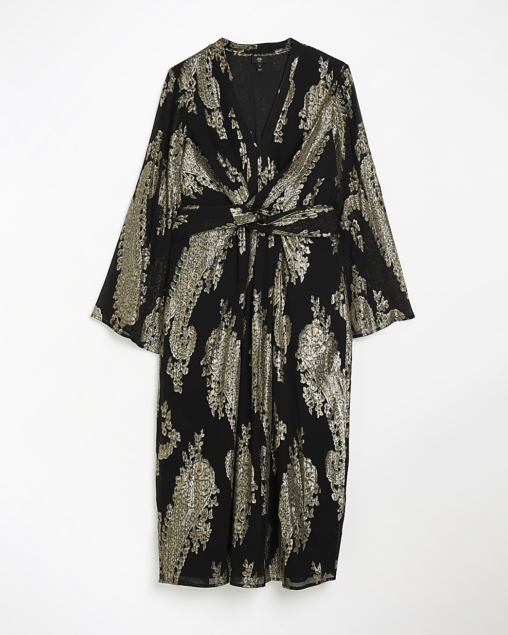 Plus gold paisley long sleeve midi dress