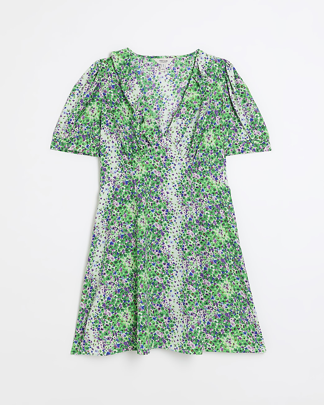 Green floral frill swing mini dress