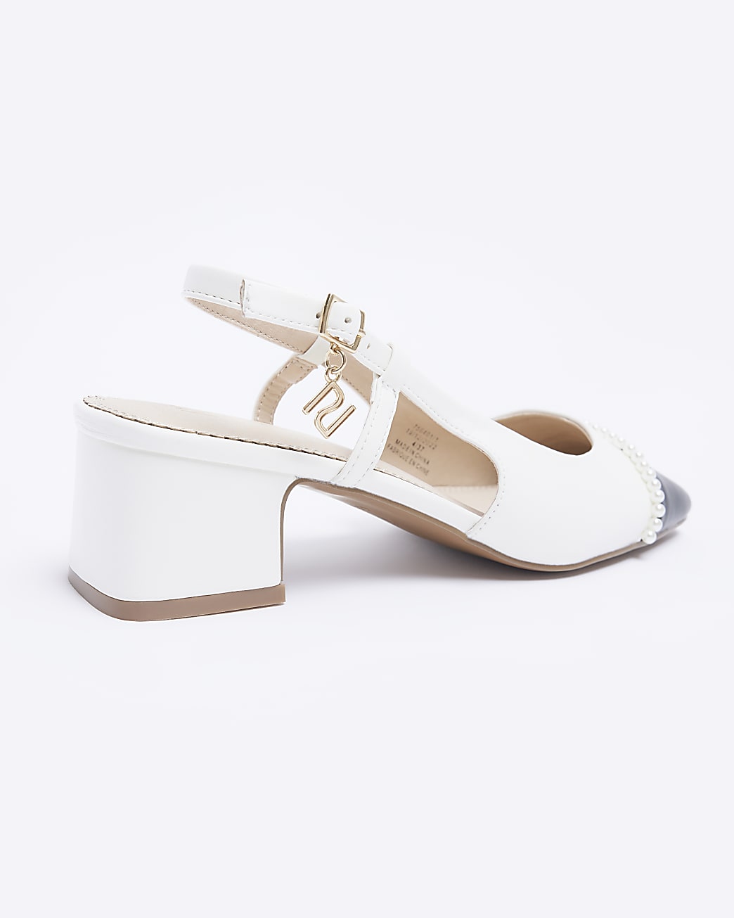 White wide fit heeled slingback shoes