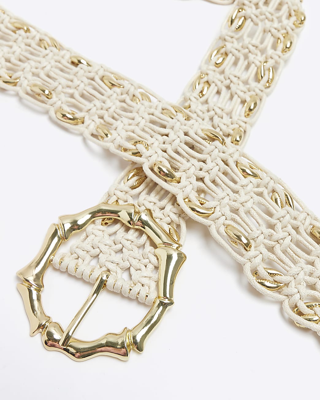 Beige macrame shell belt
