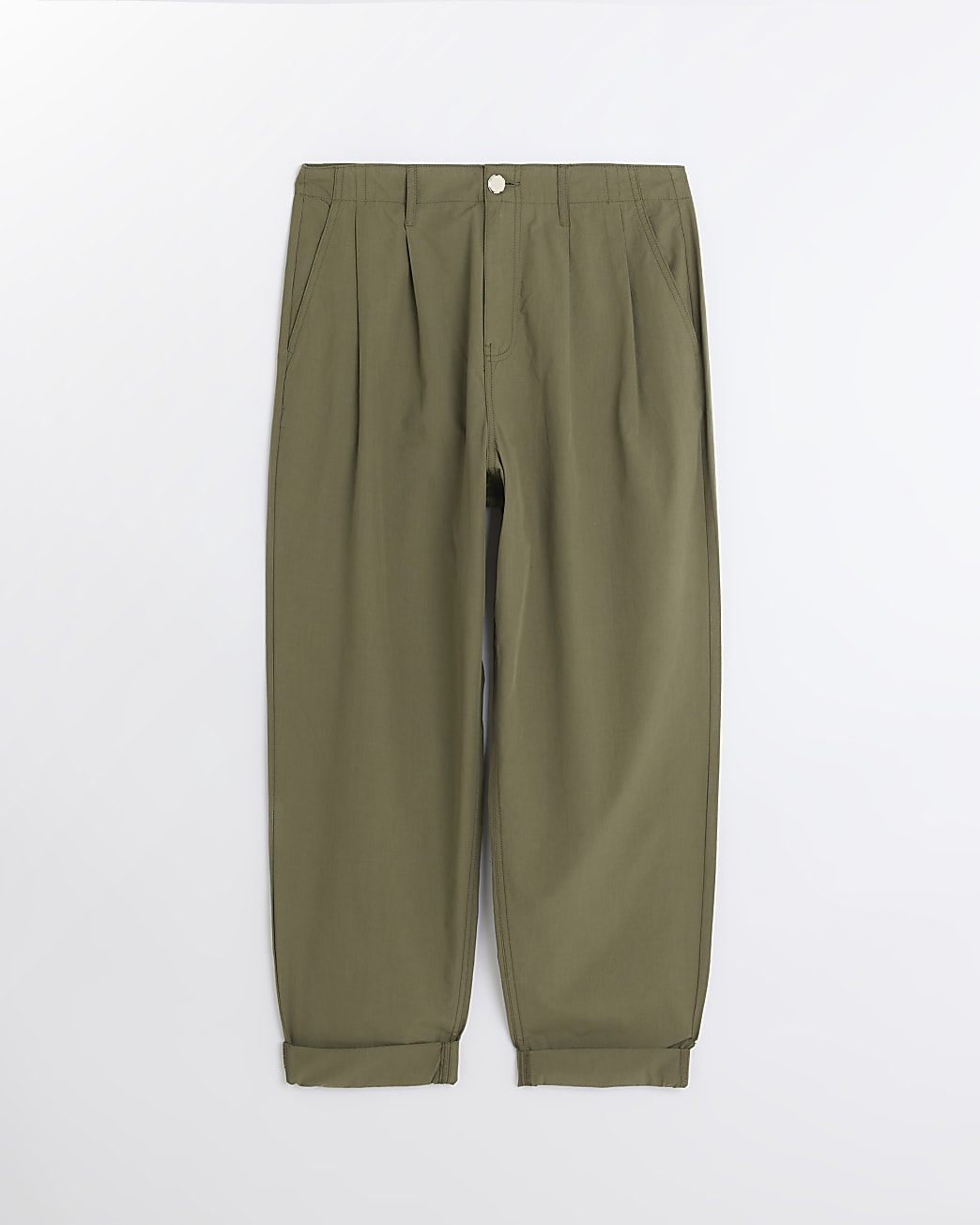 Khaki High Waisted Tapered Trousers