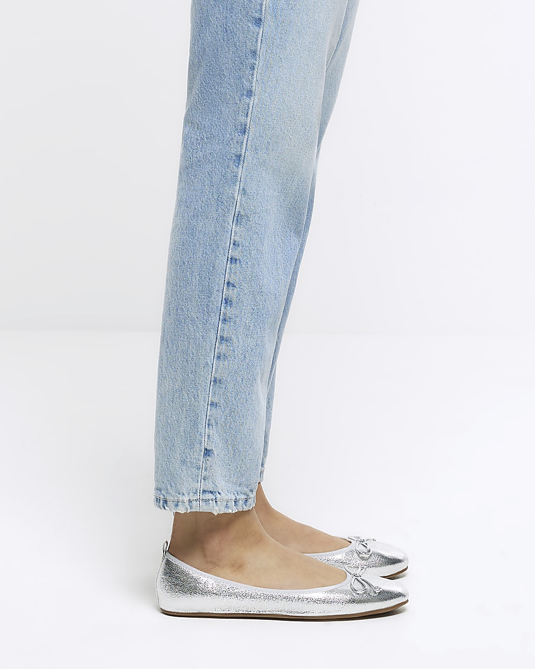 Silver bow ballet pumps