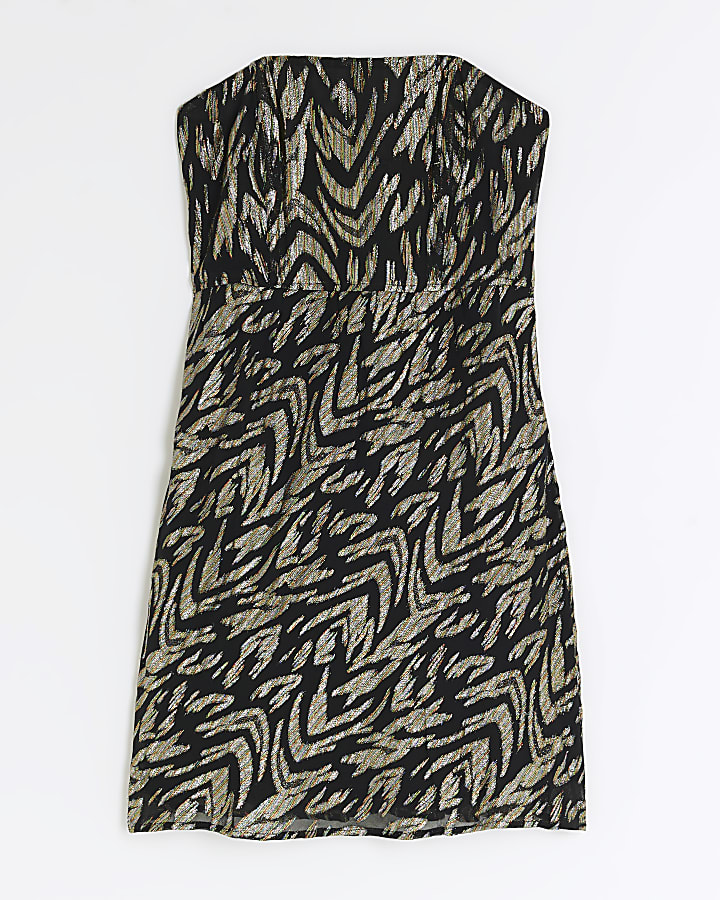 Black animal print bandeau mini dress