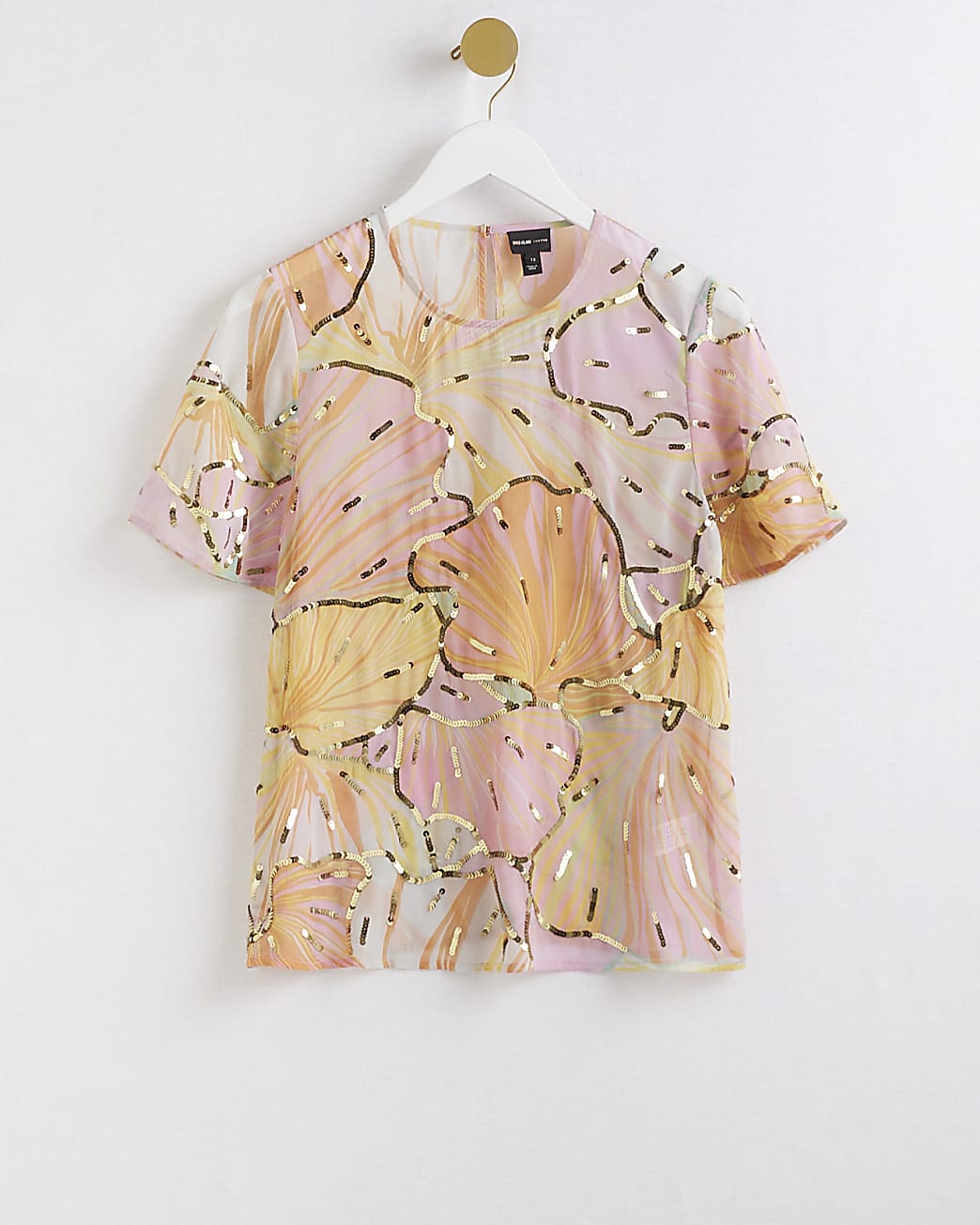 Orange abstract sequin embellished blouse