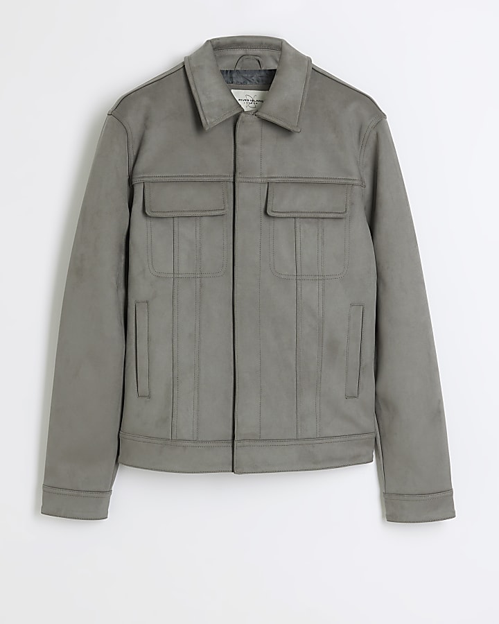 Grey regular fit suedette western jacket