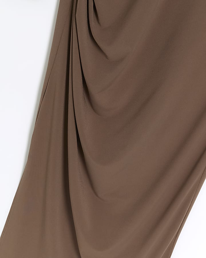 Brown off shoulder bodycon midi dress
