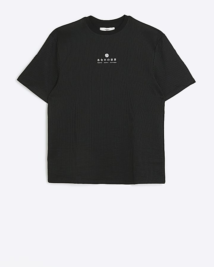Black regular fit seersucker graphic t-shirt