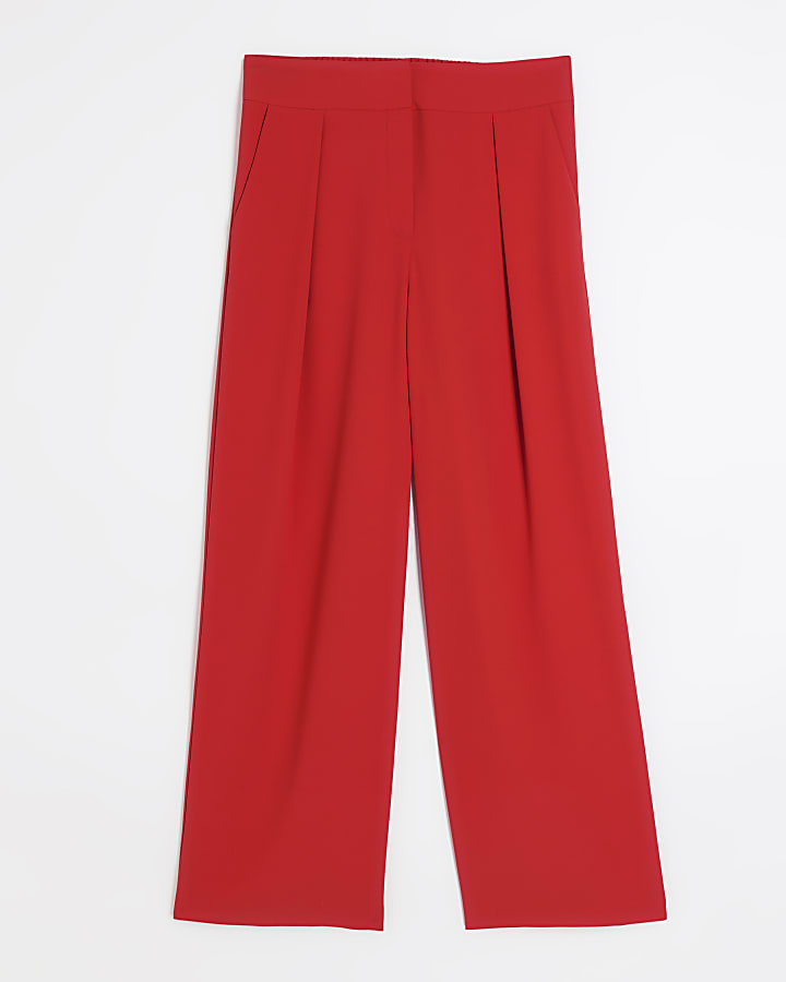 Red pleated wide leg trousers