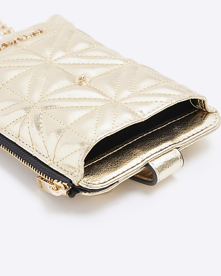 Gold quilted cross body phone holder