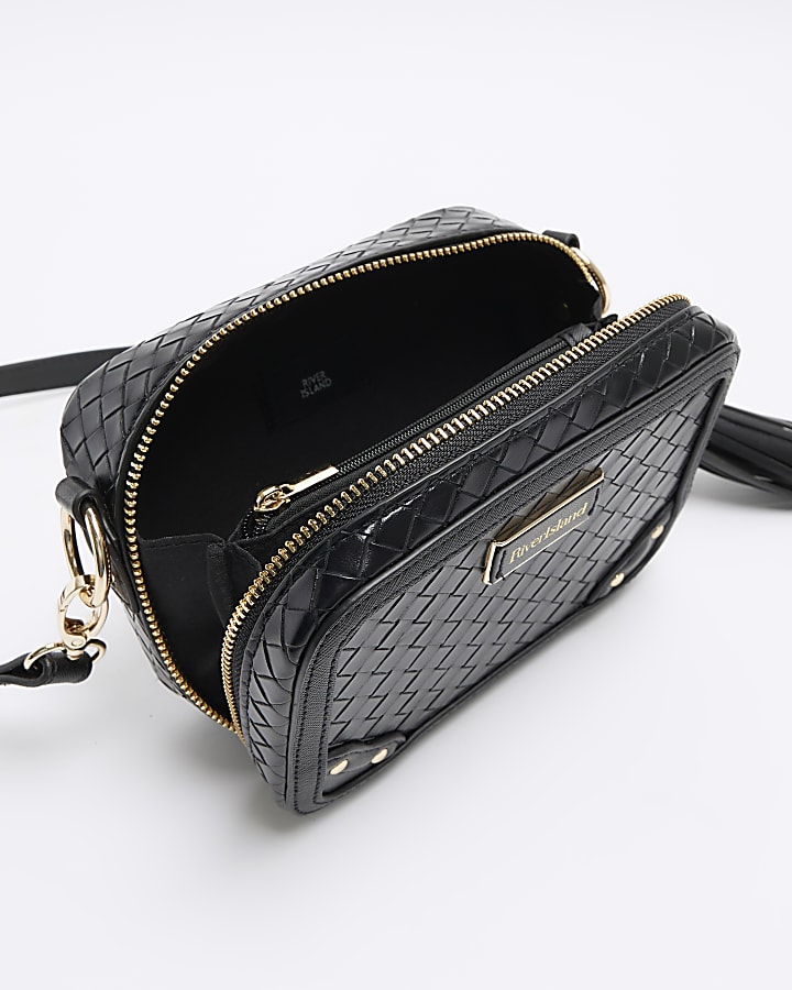 Black weave cross body bag
