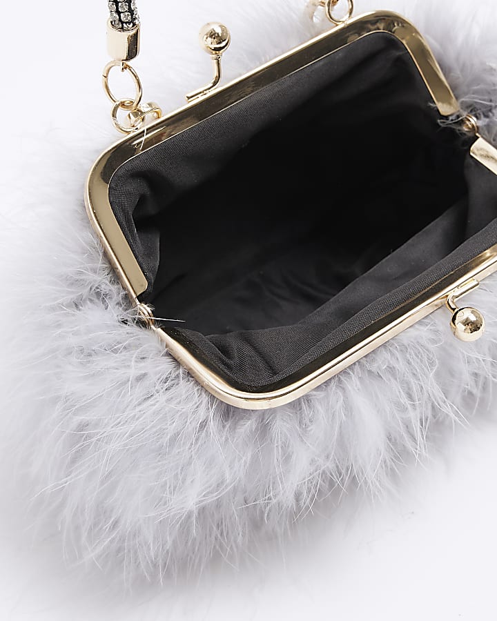 Grey feather diamante cross body bag
