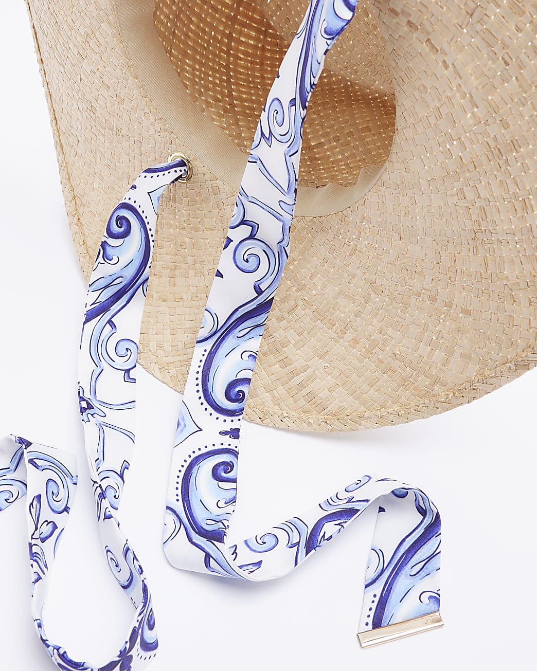Beige straw scarf detail hat