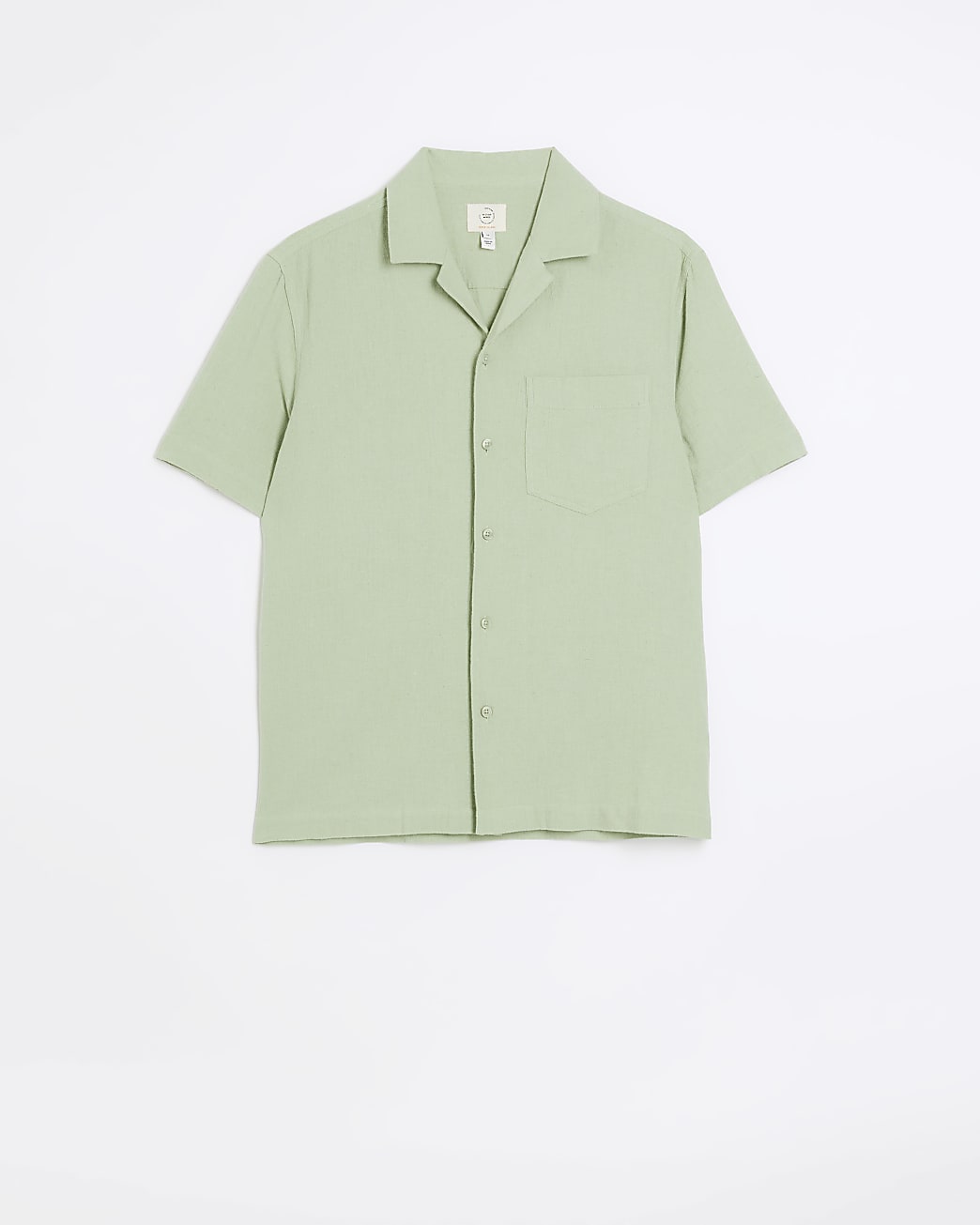 Green regular fit linen blend revere shirt
