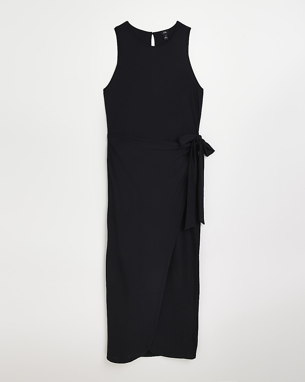 Black sleeveless wrap midi skirt