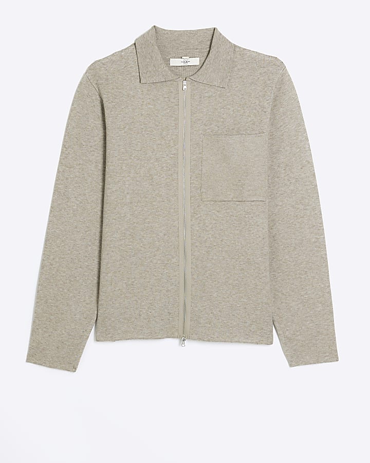 Stone slim fit knitted zip up cardigan