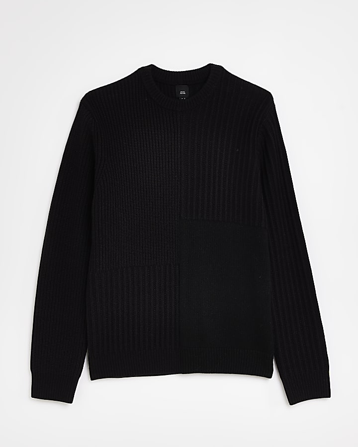 Black slim fit crew neck jumper