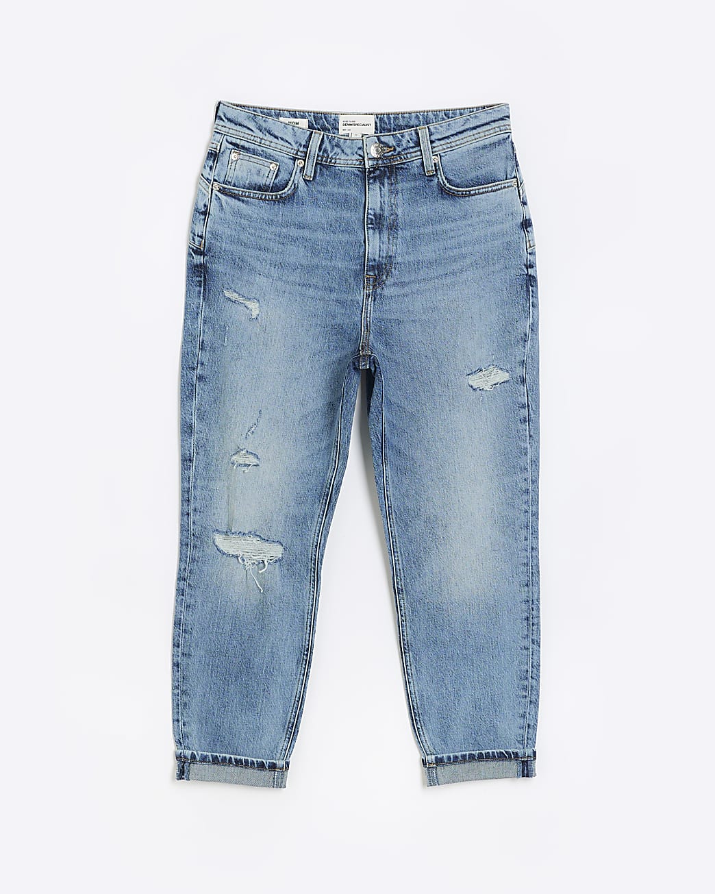 Petite blue ripped mom jeans