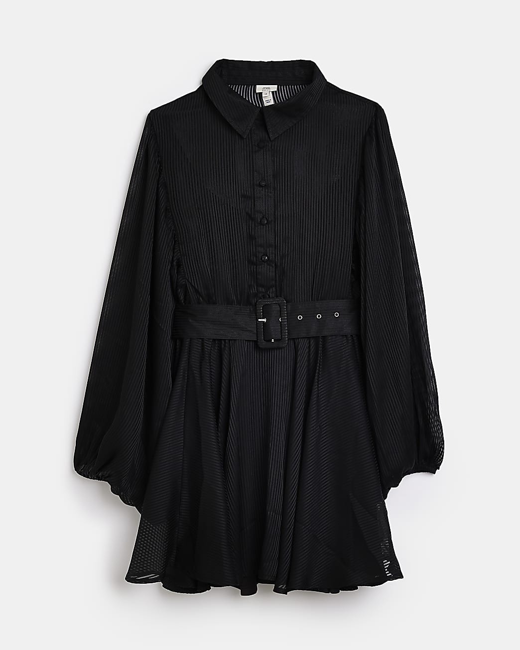 Petite black belted mini shirt dress