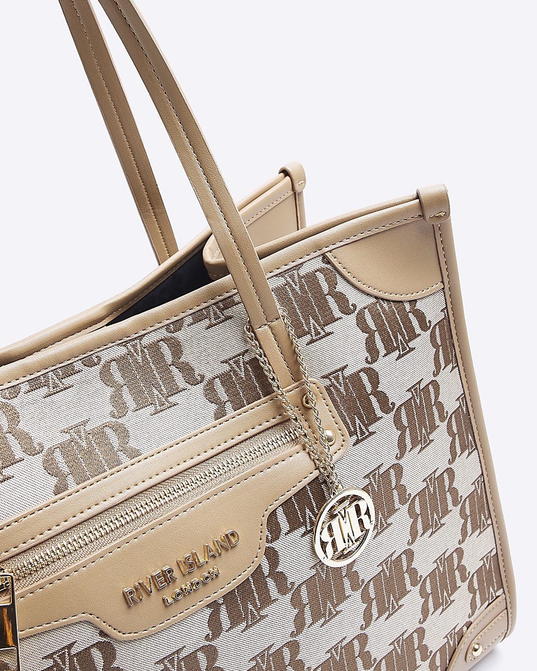 Brown jacquard RI monogram shopper bag
