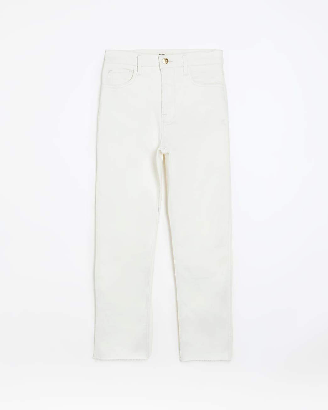 White high waisted slim straight leg jeans