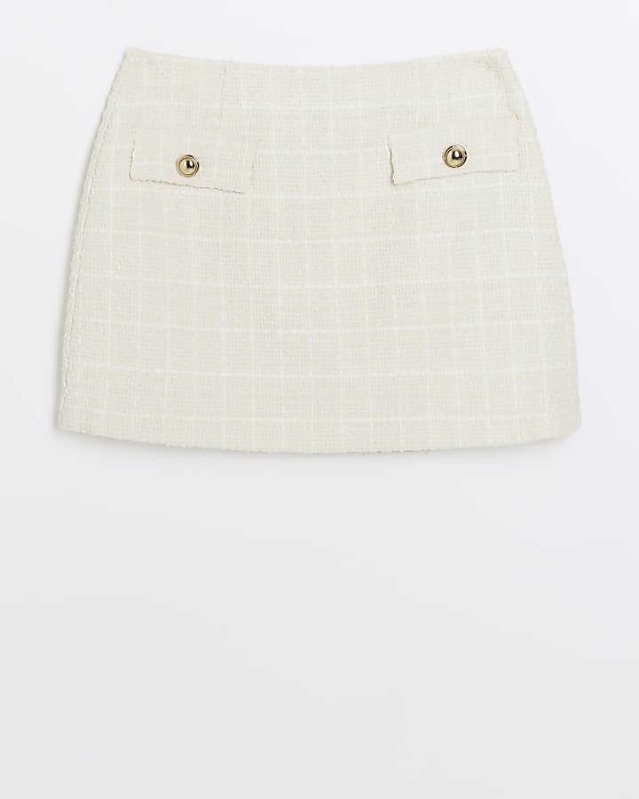 Cream boucle mini skirt