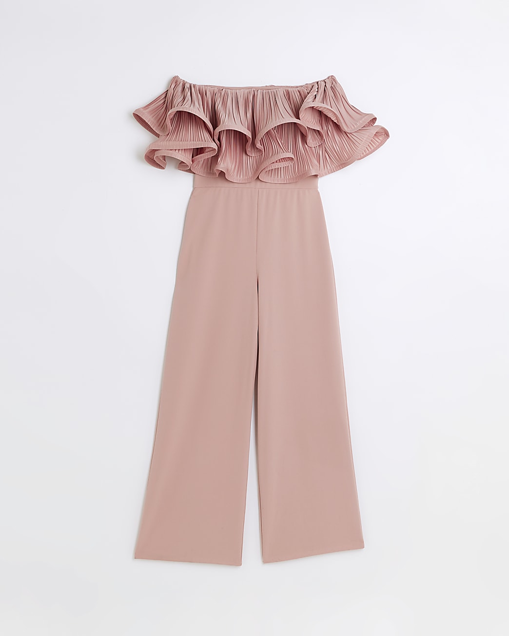 Pink ruffle bardot jumpsuit