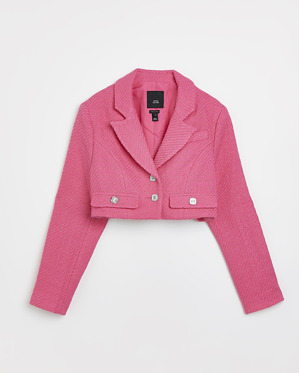 Petite pink boucle crop blazer