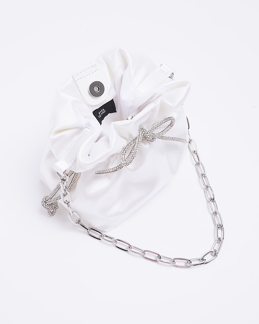 White satin bow bag