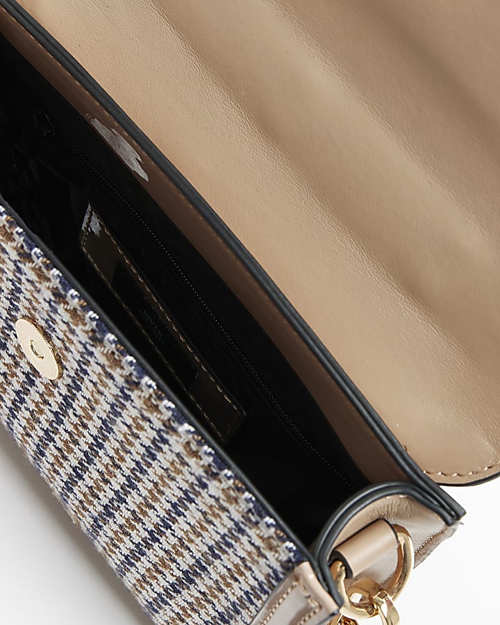 Beige check mini tote bag