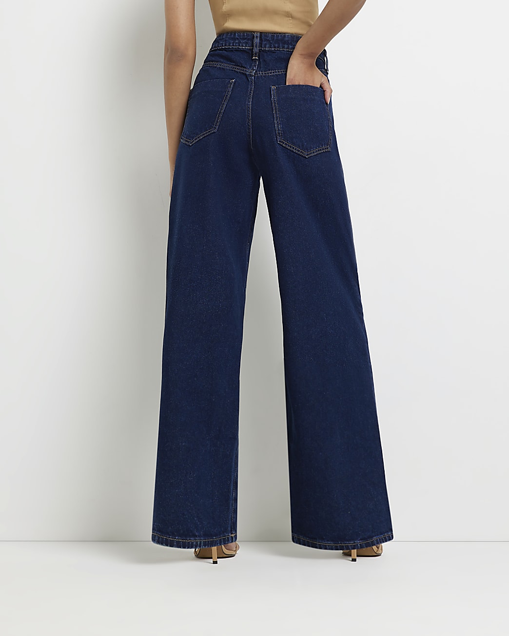 Navy denim wide leg jeans