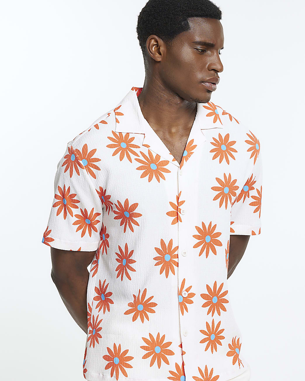 White regular fit floral revere shirt