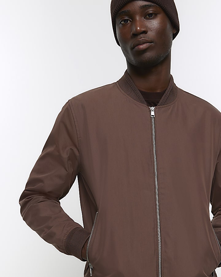 Rust regular fit zip up bomber jacket