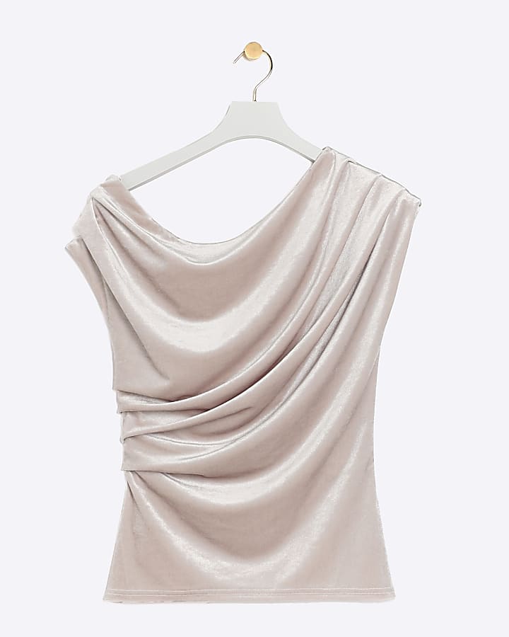 Stone velvet drape asymmetric top
