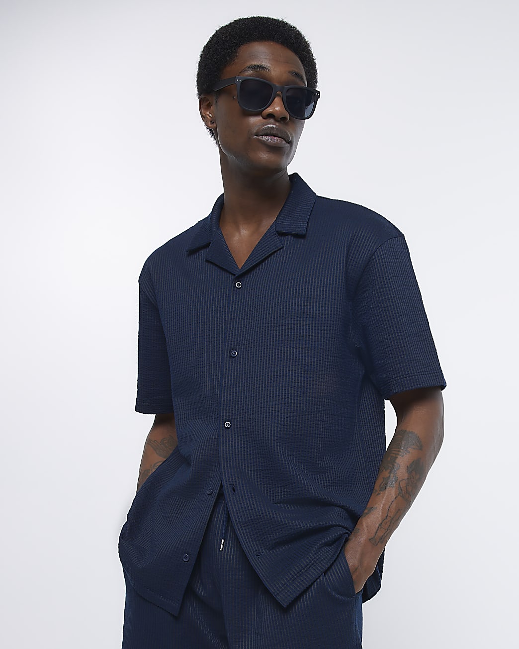 Navy regular fit revere shirt