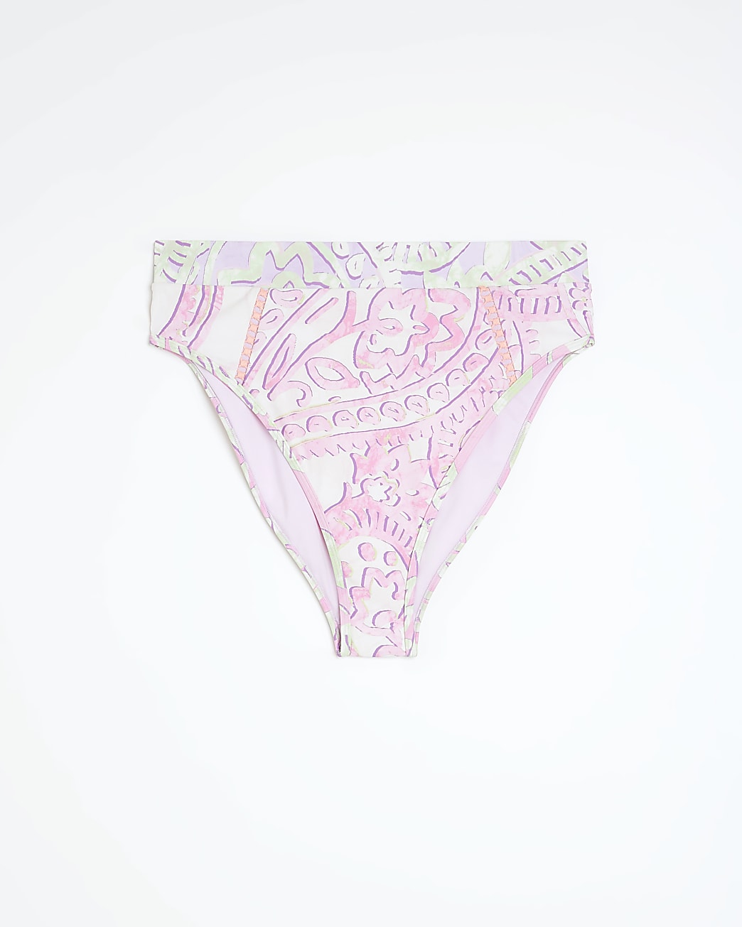 Purple print high waisted bikini bottoms