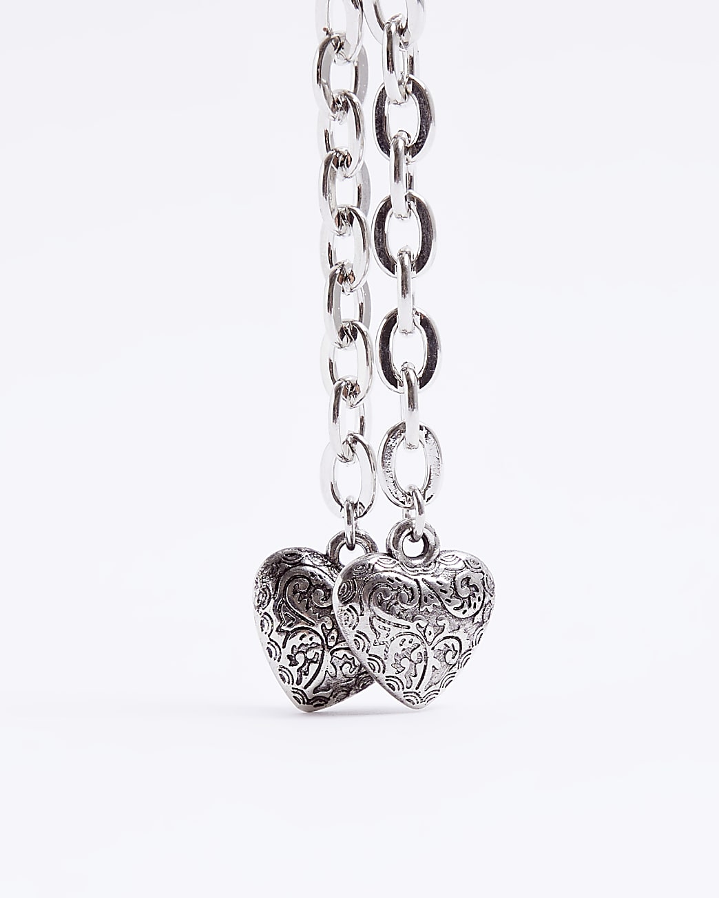 Silver chain link heart drop earrings